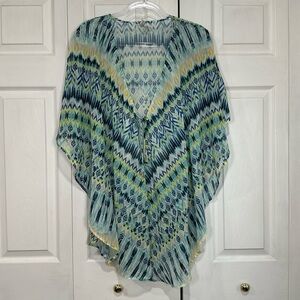 🩷 Bar III blue Green White Open Front Top Beach Cover Up - Small